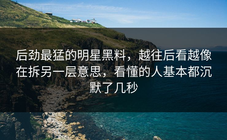 后劲最猛的明星黑料，越往后看越像在拆另一层意思，看懂的人基本都沉默了几秒